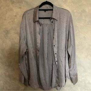 Dynamite Abstract Striped Satin Button Front Blouse Wide Sleeve Oversized L